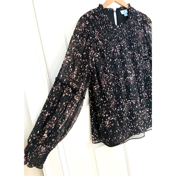 CeCe Black Metallic Gold Smocked Chiffon Dressy Office Blouse Top 1X XL - Picture 4 of 8